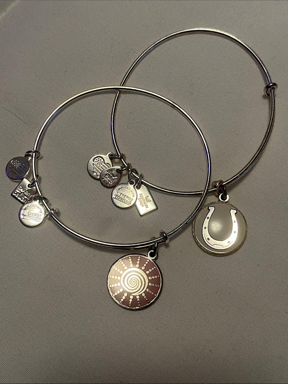 Alex and Ani Style Silver-Tone Charm 2 Bangle Set - Sunburst & Horseshoe